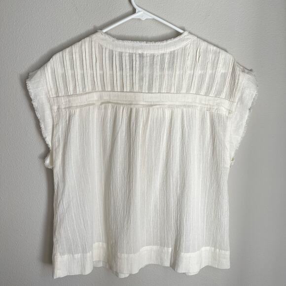 Faherty Ellsworth Pintuck Fringe Edge Top Cream White (XS) - Picture 6 of 9